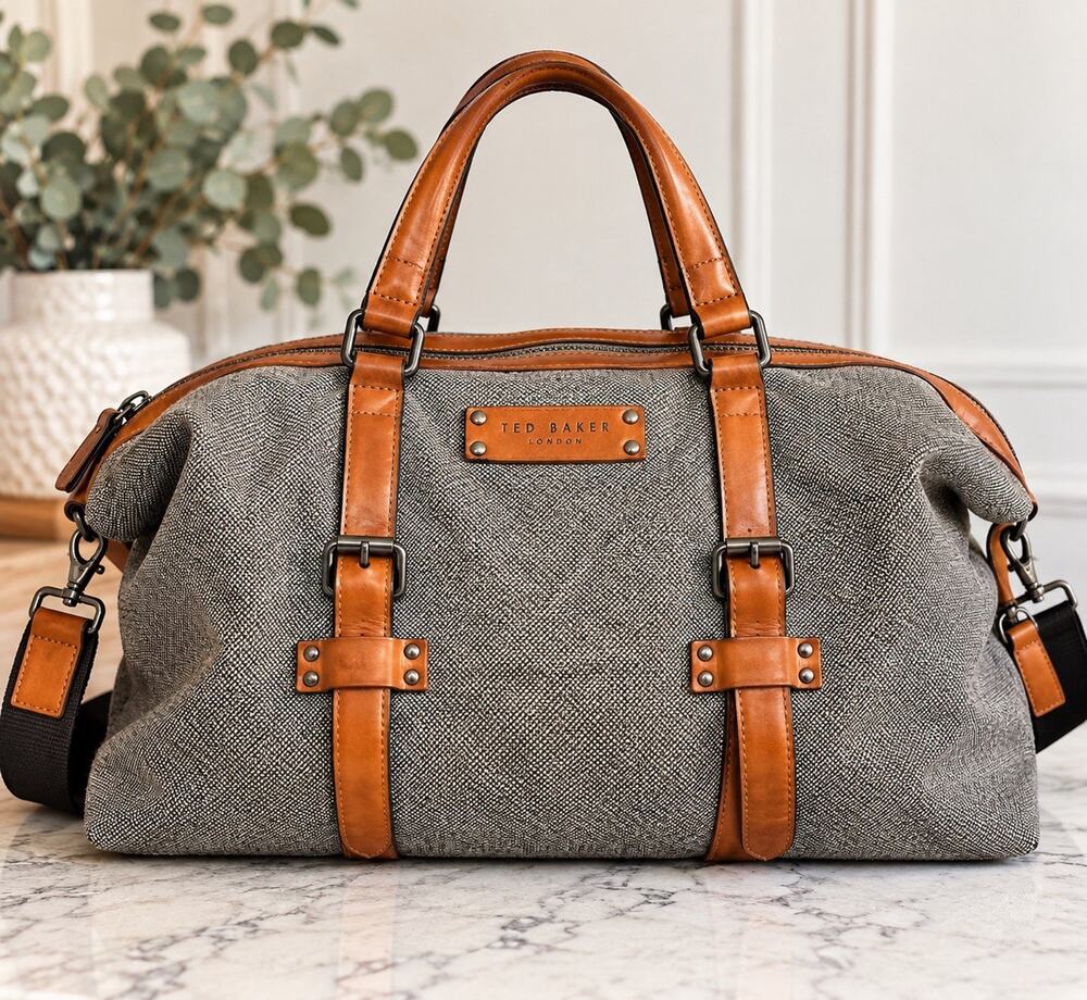 Ted Baker London Herringbone Canvas Leather Trim Convertible Backpack Duffel